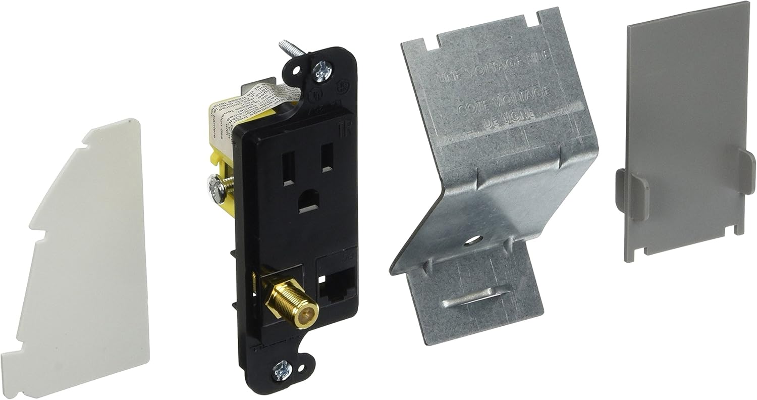 Bryant Electric RJ650BKTR tradeSELECT JLOAD Tamper-Resistant Multimedia Outlet with Cat. 5e Jack and Coax F-Connector, Loaded, 15A, 125V, Black