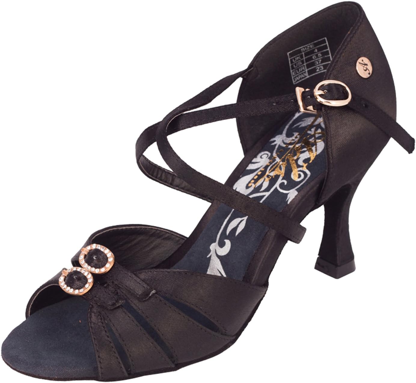 Aplus Ladies Women Ballroom Dance Shoes A2176 Black Satin with 3" Heel (5.5)