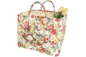 Quilted Laundry Basket with Handles, Boho Floral Car Storage Basket, Foldable Quilted Storage Basket for Home Car Picnic Trav