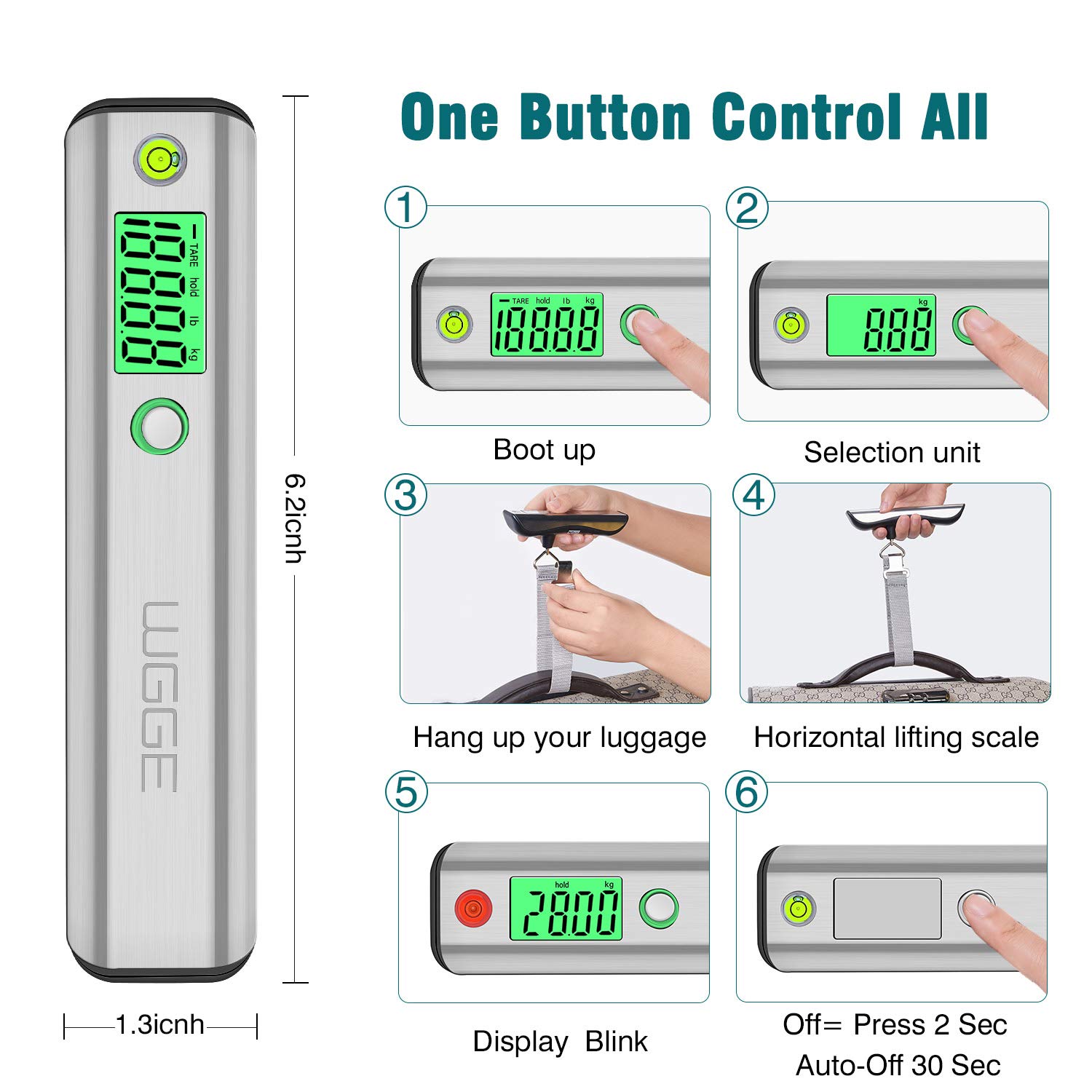 Digital Luggage Scale, WGGE Travel Luggage Weight Scale, Max 110lbs/50kg Baggage Scale with Backlit LCD Display: Industrial & Scientific