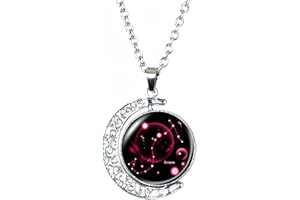 DEQIYIJI Zodiac Necklace Jewelry Birthday Gifts Astrology 12 Constellation Horoscope Sign Galaxy Crescent Half Moon Pendant Necklace