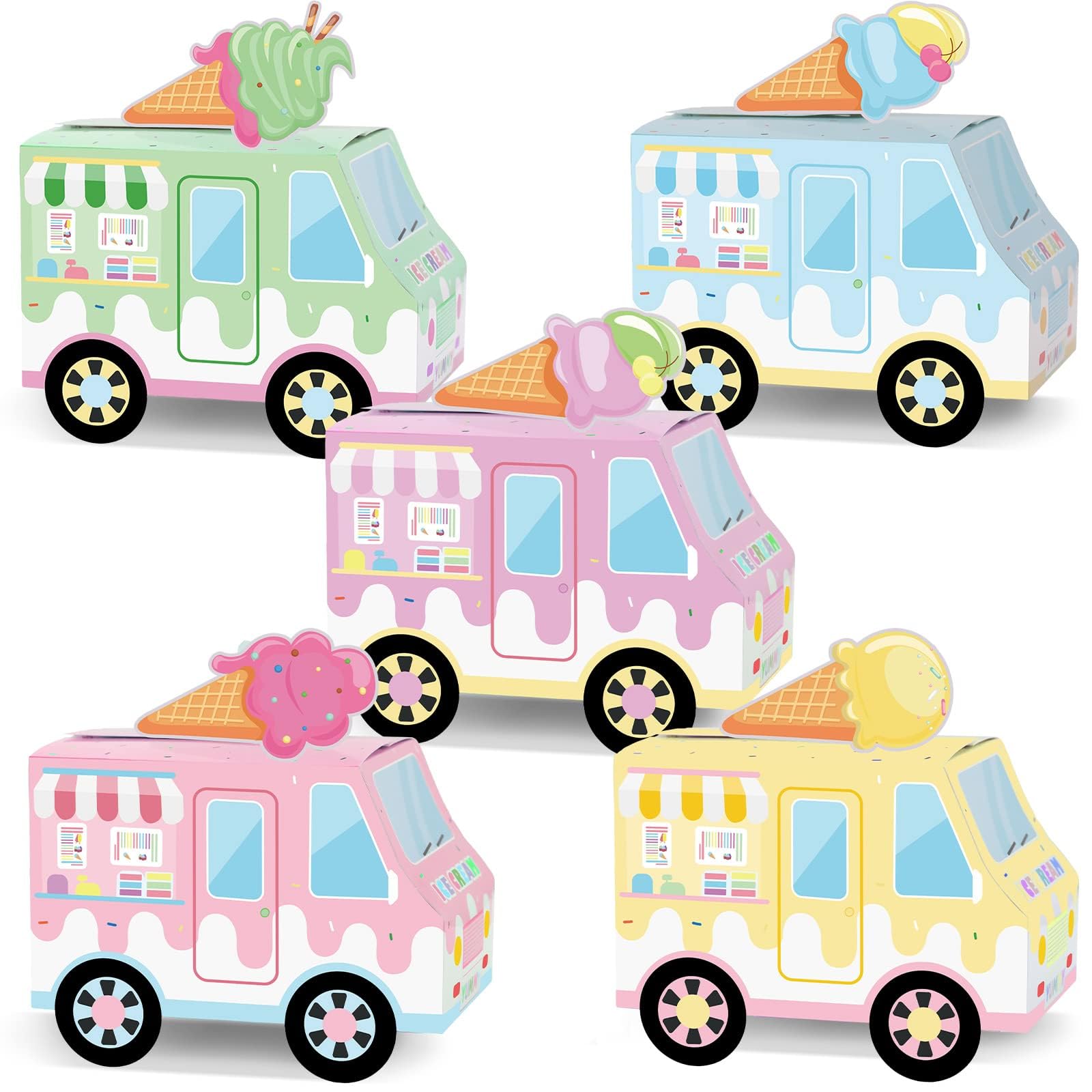 Photo 1 of 25PCS Ice Cream Truck Boxes for Centerpieces Table Decor Ice Cream Themed Party Favors Treat Boxes Colorful Paper Candy Party Decorations Boxes for Summer Boy Girl Birthday Baby Shower Party Supplies
