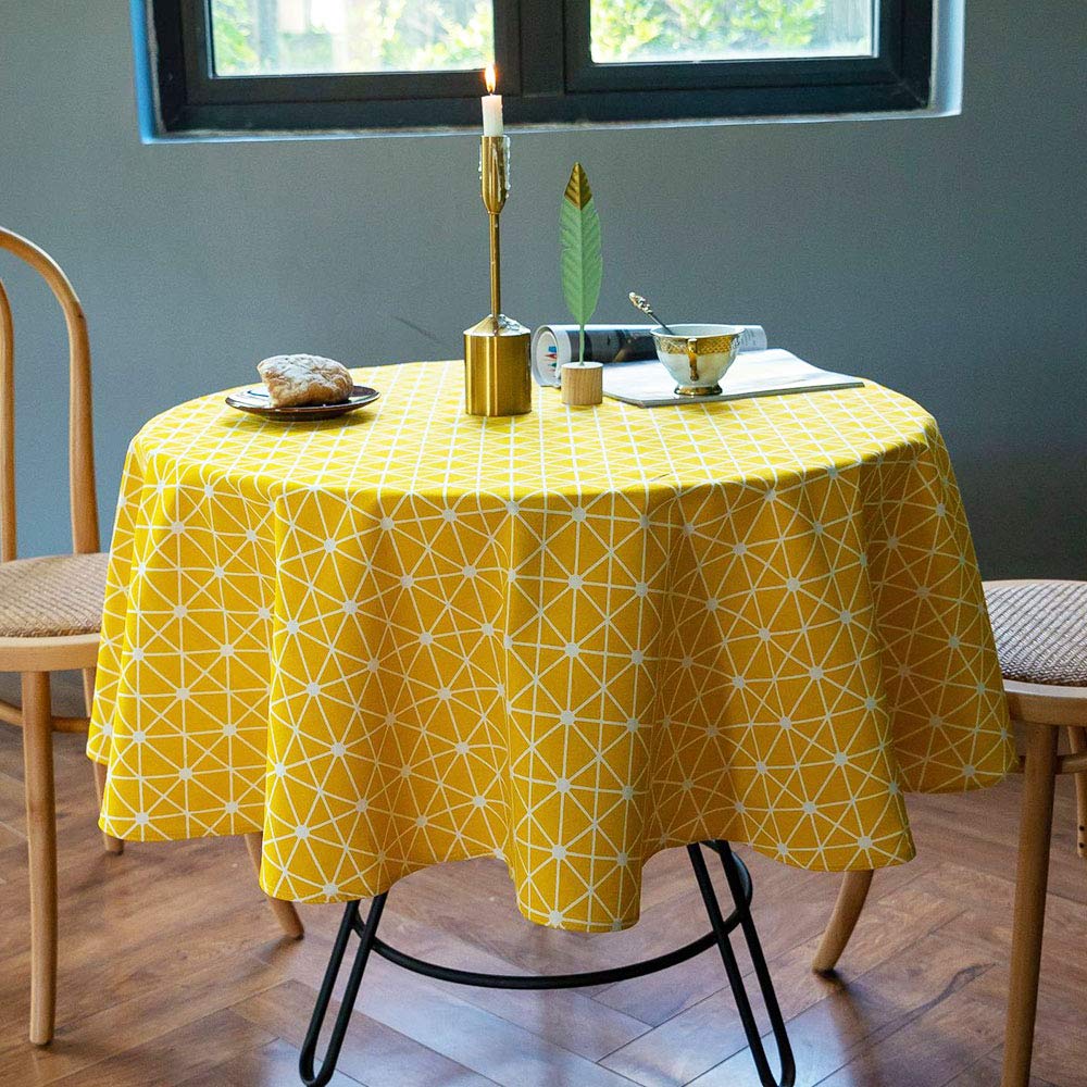Deggodech Round Tablecloth - Cotton Linen Round Table Cloth Washable Yellow Dustproof Table Cover for Home Kitchen Dinning Decoration (Yellow, Round/140cm)