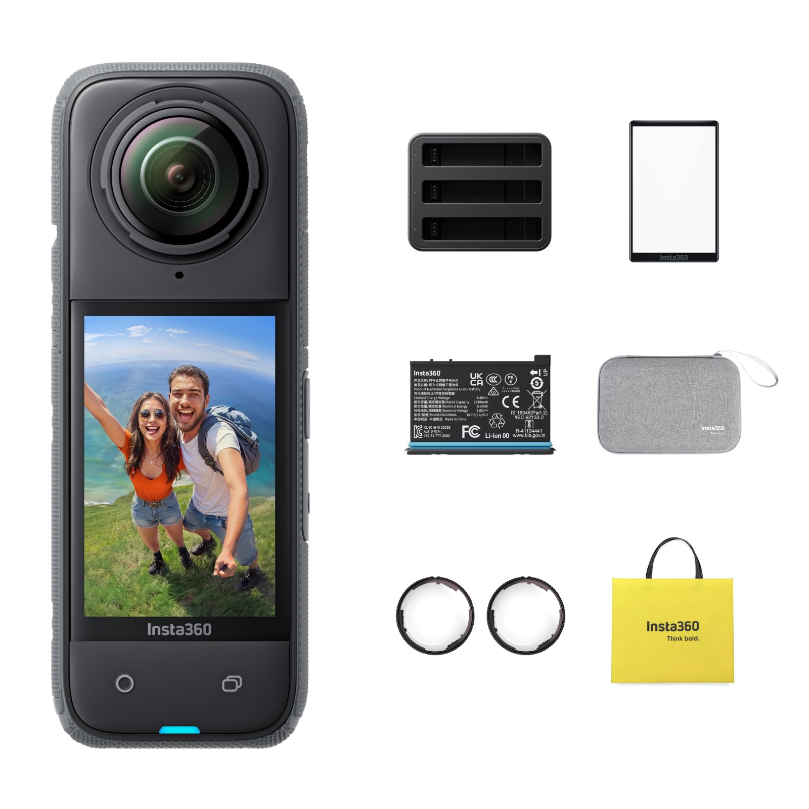 Insta360 X4 Action Bundle - Waterproof 8K 360 Action Camera, 4K Wide-Angle Video, Invisible Selfie Stick Effect, Removable Lens Guards, 135 Min Battery Life, AI Editing, Stabilization Image