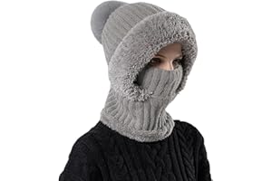 3 in 1 Beanie Hat for Women, 3 in 1 Winter Hat, Balaclava Knitted Hooded Scarf, Windproof Winter Knit Hat for Outdoor Sports