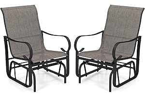 Tangkula Patio Glider Chairs Set of 2, Outdoor Swing Rocking Chairs w/Ergonomic Backrest & Breathable Mesh Fabric, Glider Roc