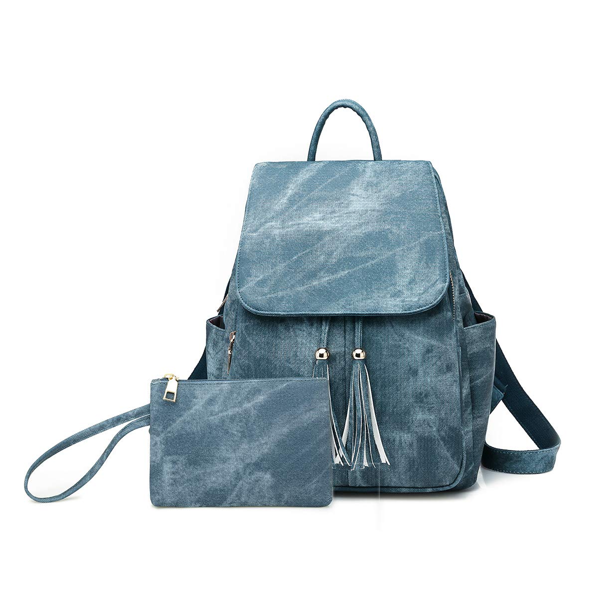 NICOLE & DORIS Fashion Women Backpack Ladies Canvas Rucksack Casual Daypack Girls School Backpack Large Capacity Backpack with Purse Blue