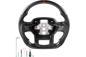 VEVOR Steering Wheel for 2021-2024 Ford F150, Carbon Fiber Steering Wheel D-Shaped Flat-Bottom with Heating Function, Leather