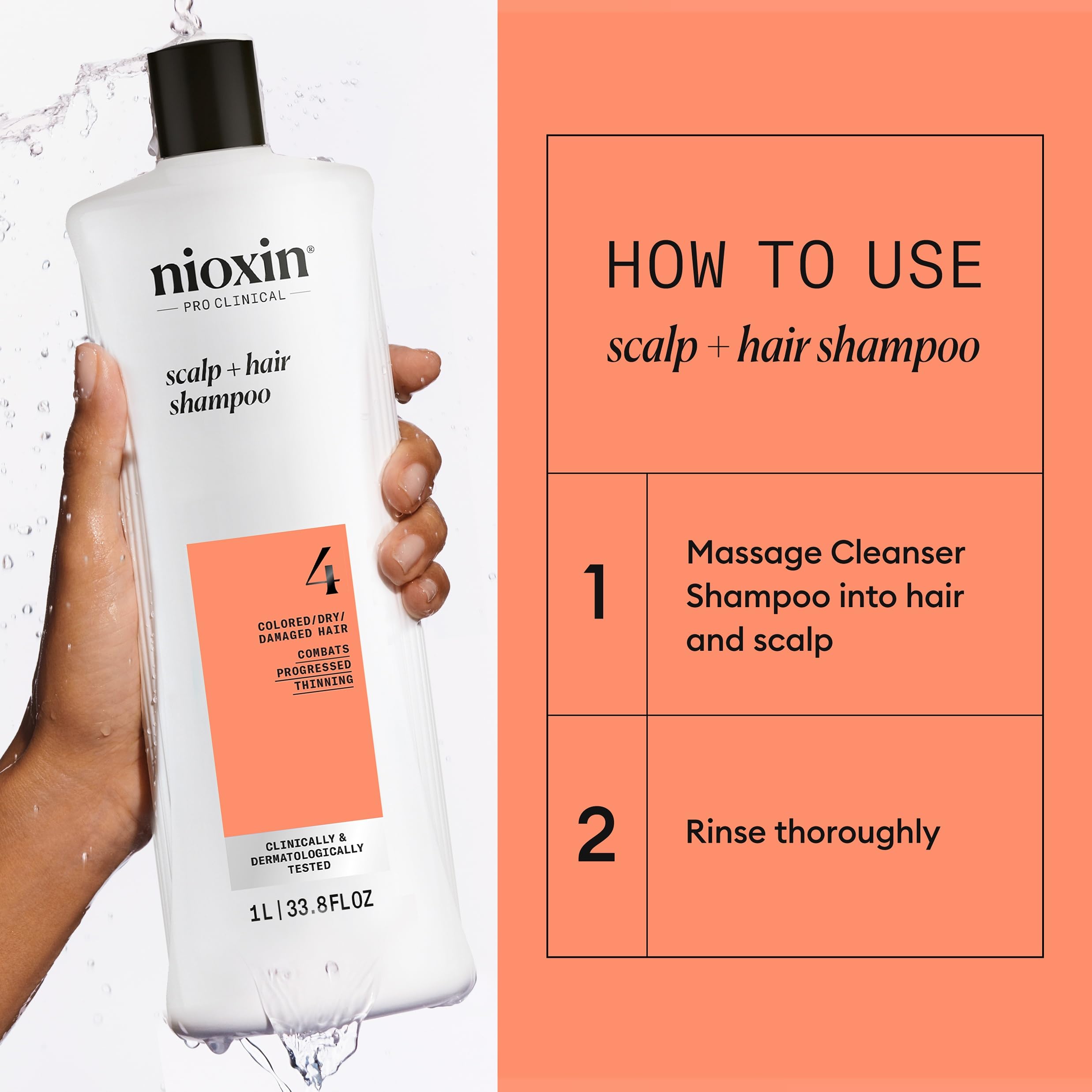 Nioxin System 4 Scalp + Hair Thickening Shampoo for Colored, Dry, & Damaged Hair with Progressed Thinning | Maintain Vibrant Color | Cleanse, Nourish & Boost Hair Density with Niacinamide & Biotin