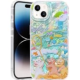 Casegis Compatible with iPhone 14&amp;13 Case,with [Soft Slim][Camera Protection] Cute Fishing Cats Shiny Aesthetic Phone Cover Anti-Yellowing Shockproof Protective Cover for Women Girl
