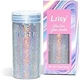 Lrisy Holographic Extra Fine Glitter Powder with Shaker Lid, Craft Glitter Sequins for Epoxy Resin, Slime,Tumblers,Nail&amp;Painting Arts 140g/4.5oz (Ultra Thin Holographic Silver)
