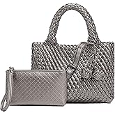 OUYGZOU Woven Tote Bag for Women with Coin Purse, Foldable Chain Small Crossbody Handbags, Fashion Shoulder Bag, Hobo Satchel