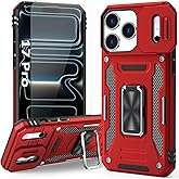 SEFING Phone Case Compatible with iPhone 17 Pro Case with Slide Camera Cover & HD Screen Protector, with Finger Ring Holder Stand, fit Magnet Car Mount, for iPhone 17Pro (Red)