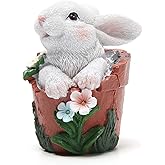 Hodao Easter Bunny Decorations Spring Home Decor Bunny Figurines(Spring Flower jar White Rabbit 1)