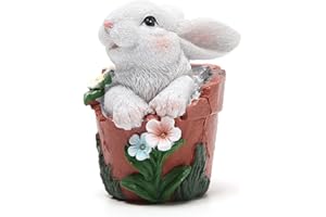 Hodao Easter Bunny Decorations Spring Home Decor Bunny Figurines(Spring Flower jar White Rabbit 1)
