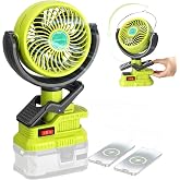 Portable Clip Fan for Ryobi 18V Battery(Battery Not Included), Battery Powered Fan with Dual USB Charging, Cordless Fan with Adjustable Head for Home, Outdoor,Camping and Job Site,Gifts for Men Dad