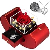 Gifts for Mom from Daughter and Son, Unique Mother Birthday Gift Idea, Preserved Red Real Roses with I Love You in 100 Languages Mom Necklace, Cool Present to Mother Mama -Red
