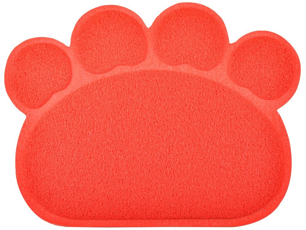 DM Paw-Shaped Large Cat Litter Tray Mat, 60x45 cm (Red), 1 Count