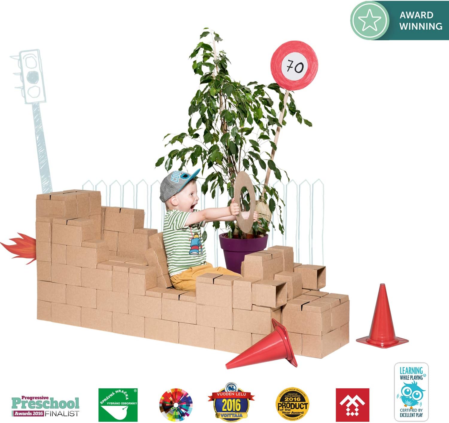 GIGI BLOKS 60 XXL Large Building Blocks for Kids Stackable & Interlocking, Natural, 57 x 46 x 10 centimeters - Image 3
