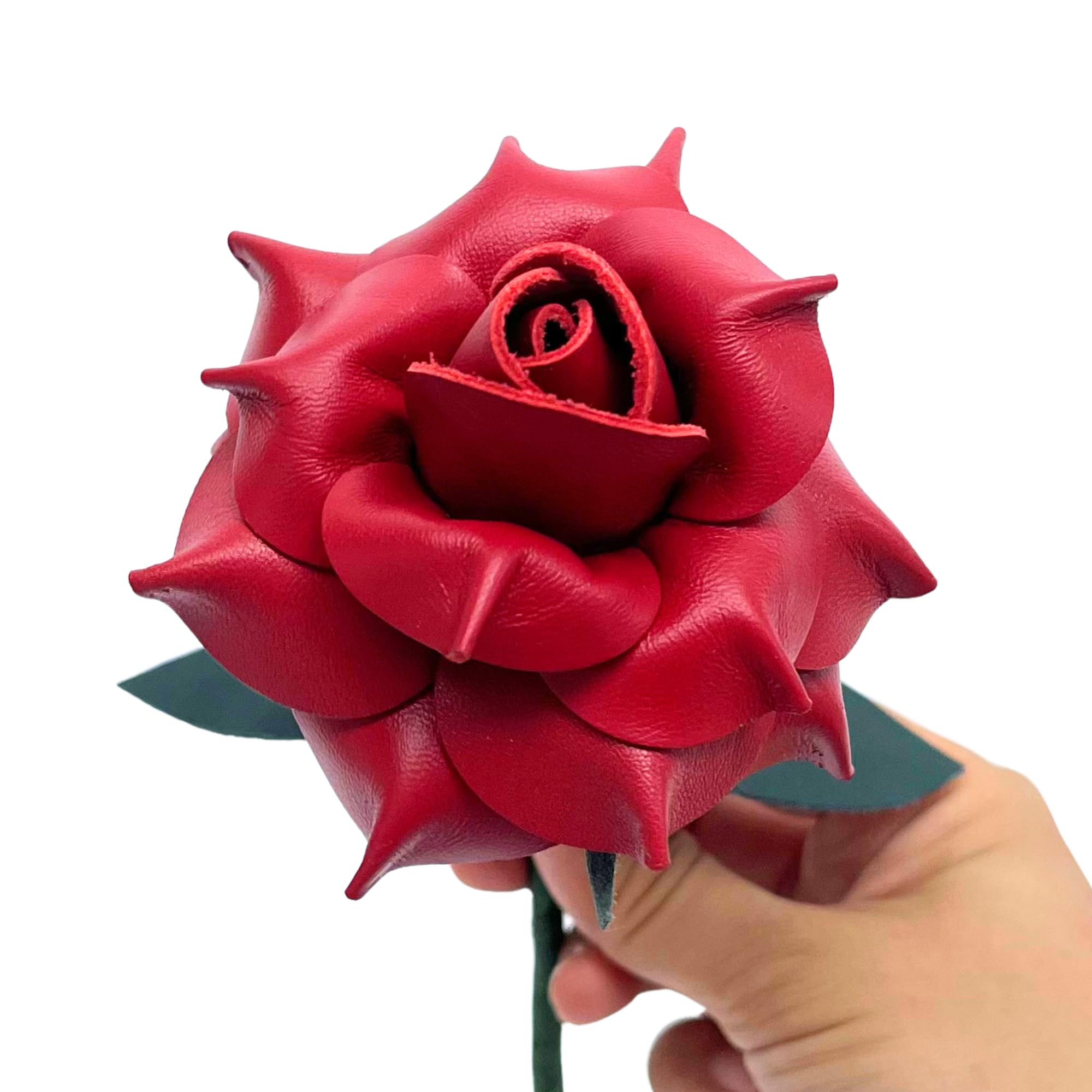 Camellia Bees Leather Rose Gift for her/him on Valentines Day, Mothers Day, Third Years Wedding, 3rd Anniversary (Red)