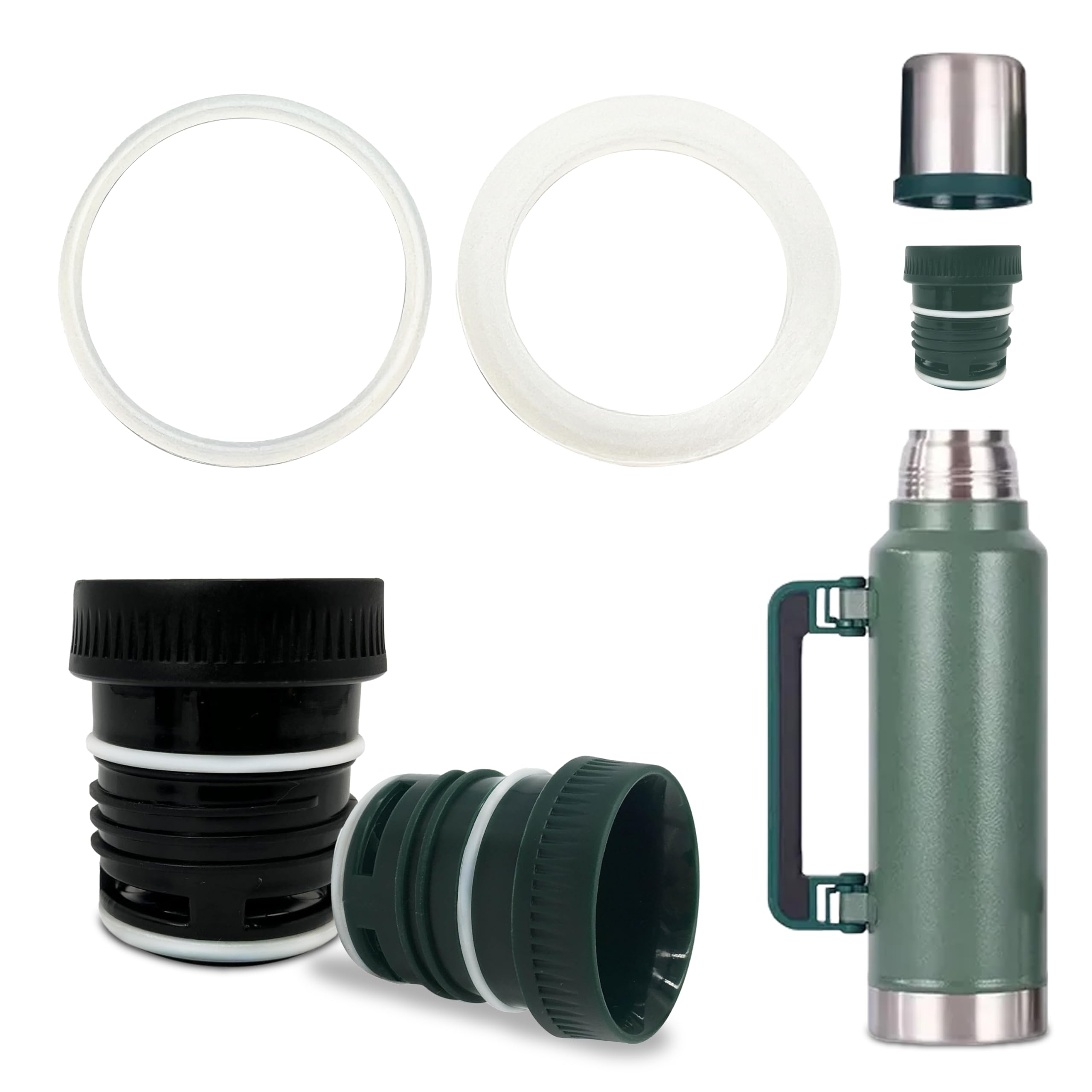 Photo 1 of 2 Pcs Stanley Thermo Stopper Replacement Rings/Rubber Gaskets – BPA-Free Silicone Seal for Classic Vacuum Insulated Wide Mouth Bottle (1.1QT, 2QT, 750ml, 1.9QT)