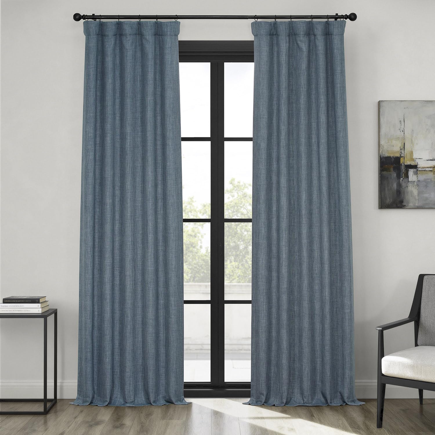 HPD Half Price Drapes Faux Linen Room Darkening Curtains - 84 Inches Long Luxury Linen Curtains for Bedroom & Living Room (1 Panel), 50W X 84L, Reverie Blue