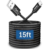 CLEEFUN Long USB C Cable 15ft, USB to USB-C Charging Cable Type C Charger | for iPhone 17 16 15 Series, Samsung Galaxy S26 S25 Series and Other USB-C Devices - 15 Feet Nylon Braided Power Cord, Black