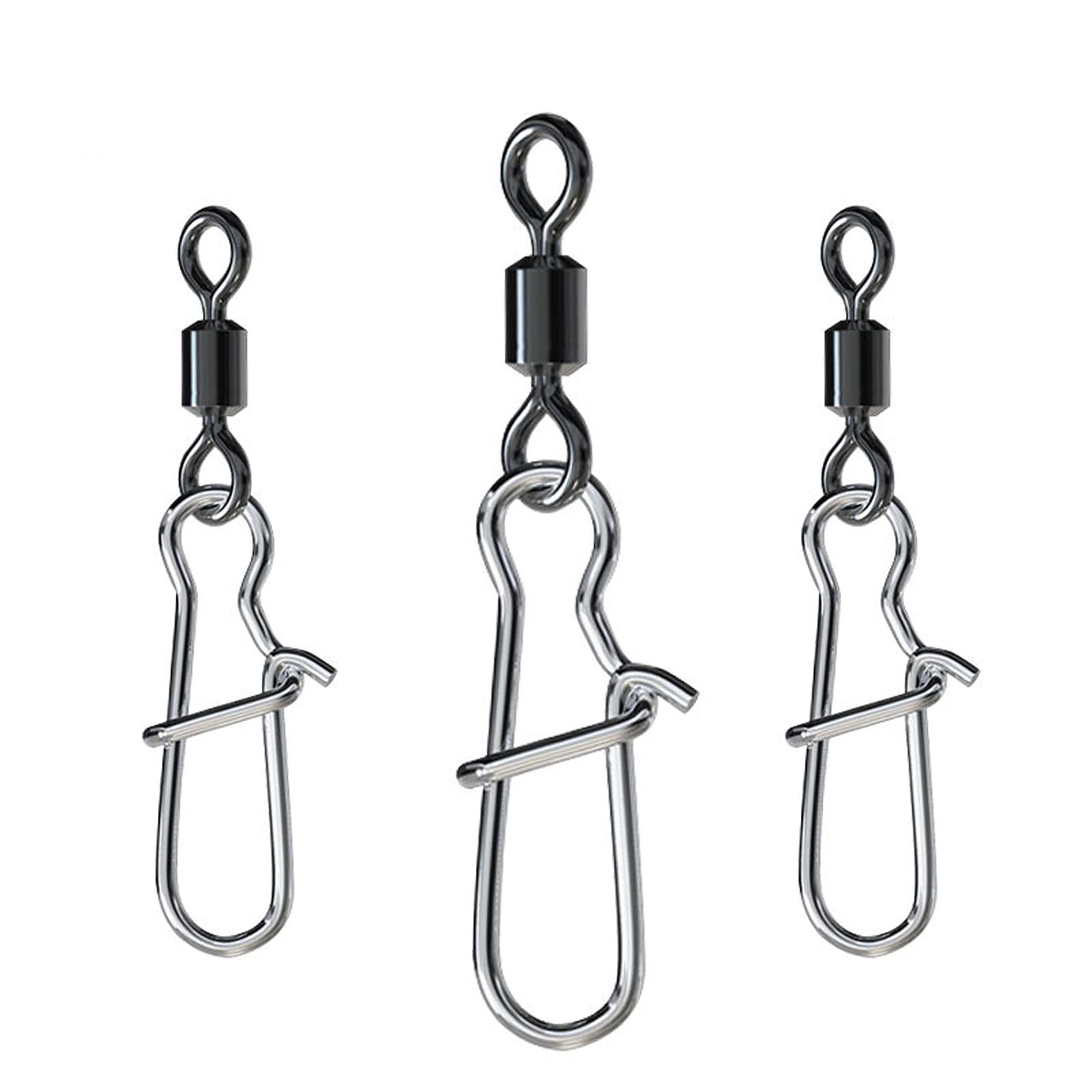 CRAZY SHARK 50PCS Fishing Swivels Snaps Rolling Barrel Swivel With Safety Snap Interlock Snaps, Stainless Steel Solid Fishing Swivels Saltwater Freshwater Snap Connector (6#(50 pack))