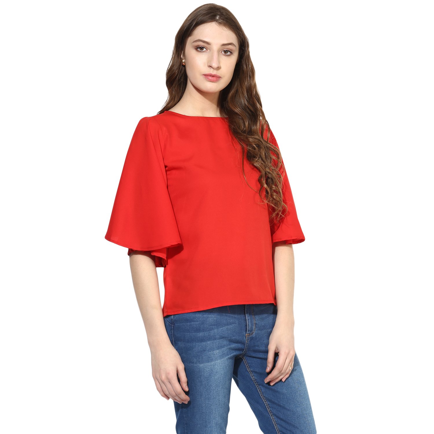 one femme women's solid bell sleeved top