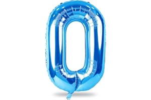 Blue Balloon Number 0, 40 Inch Large Self Inflating Foil Number Balloons 0-9, Giant 0 Digital Helium Balloon for Boys Men Birthday Baby Shower New Year Party Anniversary Celebration Decorations