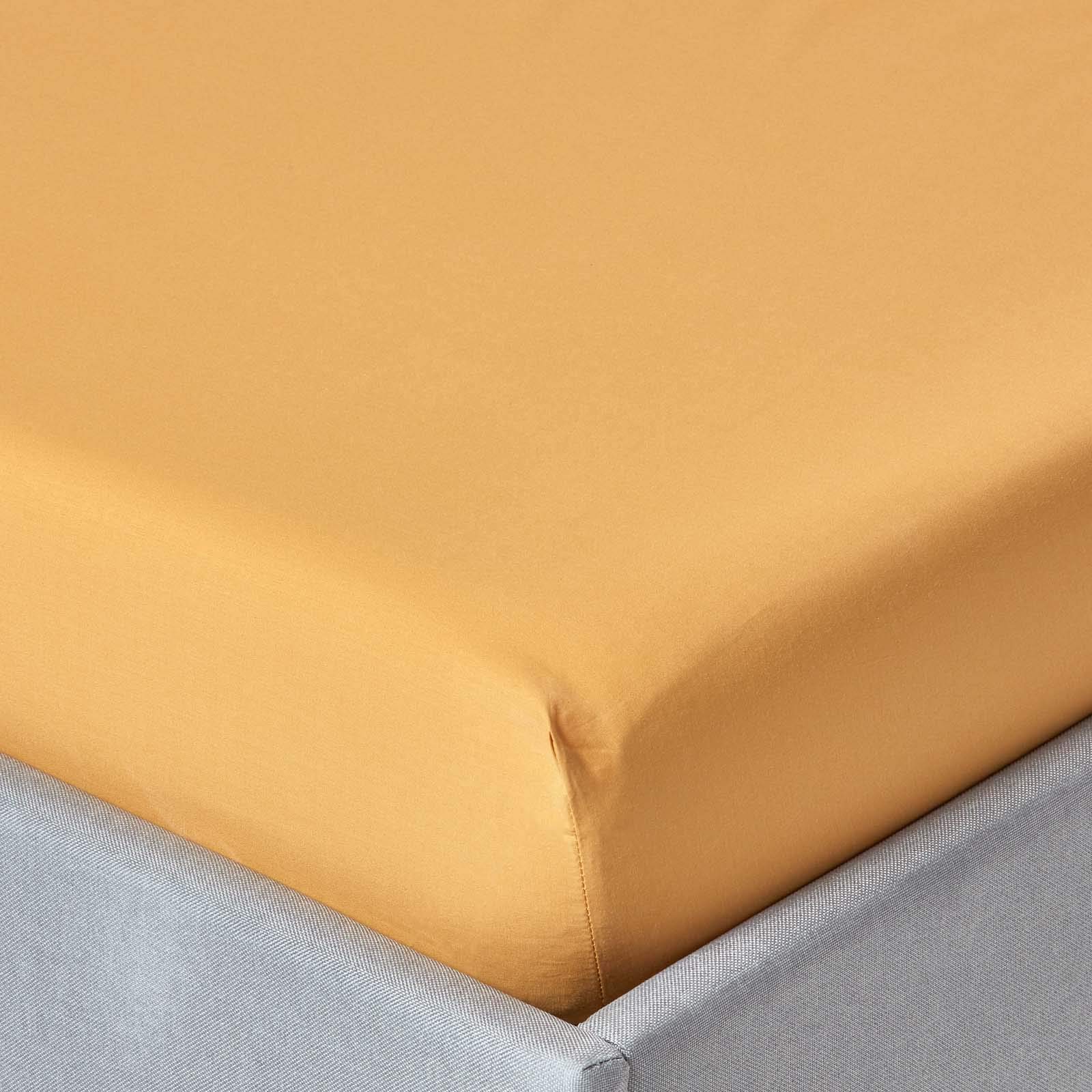 HOMESCAPES Mustard Yellow Deep Fitted Sheet (12”) Small Double 200 TC 400 Thread Count Equivalent Pure Egyptian Cotton Bed Sheet with Fully Elasticated Skirt