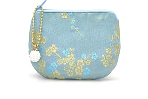 GOLDEN AMY Handmade Women Coin Purse Brocade Rosary Bag Silk Jewelry Pouch Zipper Wallet - Turquoise