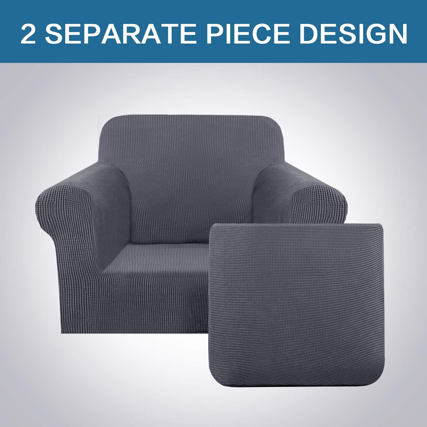 2 Piece T Cushion Chair Cover Stretch Furniture Cover / Armchair Protector for Chair Width Up to 48 Inches, High Spandex Stylish Slipcover Machine Washable (Chair, Gray): Kitchen & Dining
