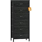 Furnulem Tall Dresser with 6 Drawers,Vertical Bedside End Table & Chest for Bedroom,Black Storage Tower Dorm Nightstand with Fabric Drawer Organizer Unit Furniture in Living Room,Closet,Hallyway