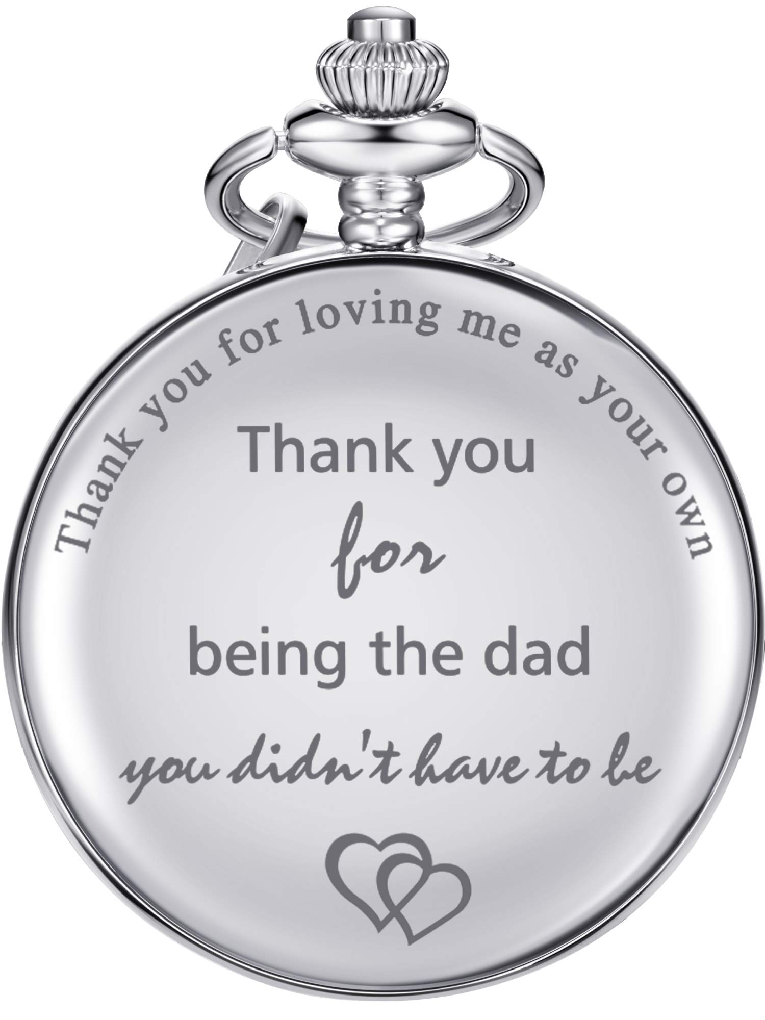 Dad Gifts Quartz Pocket Watch for Father-in-Law, Stepdad Birthday Christmas(Silver)