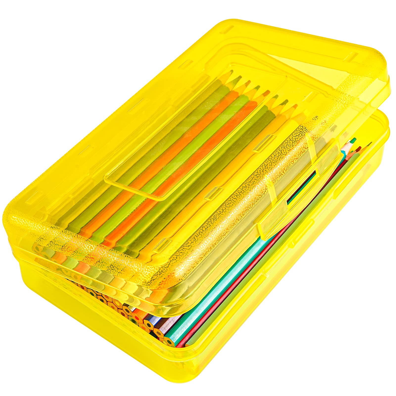 Photo 1 of DANRONG Colored Plastic Pencil Box, Large Capacity Pencil Case, Pencil Boxs for Kids Adults, Hard Crayon Box Storage with Snap-Tight Lid for School Office Supplies (Yellow)