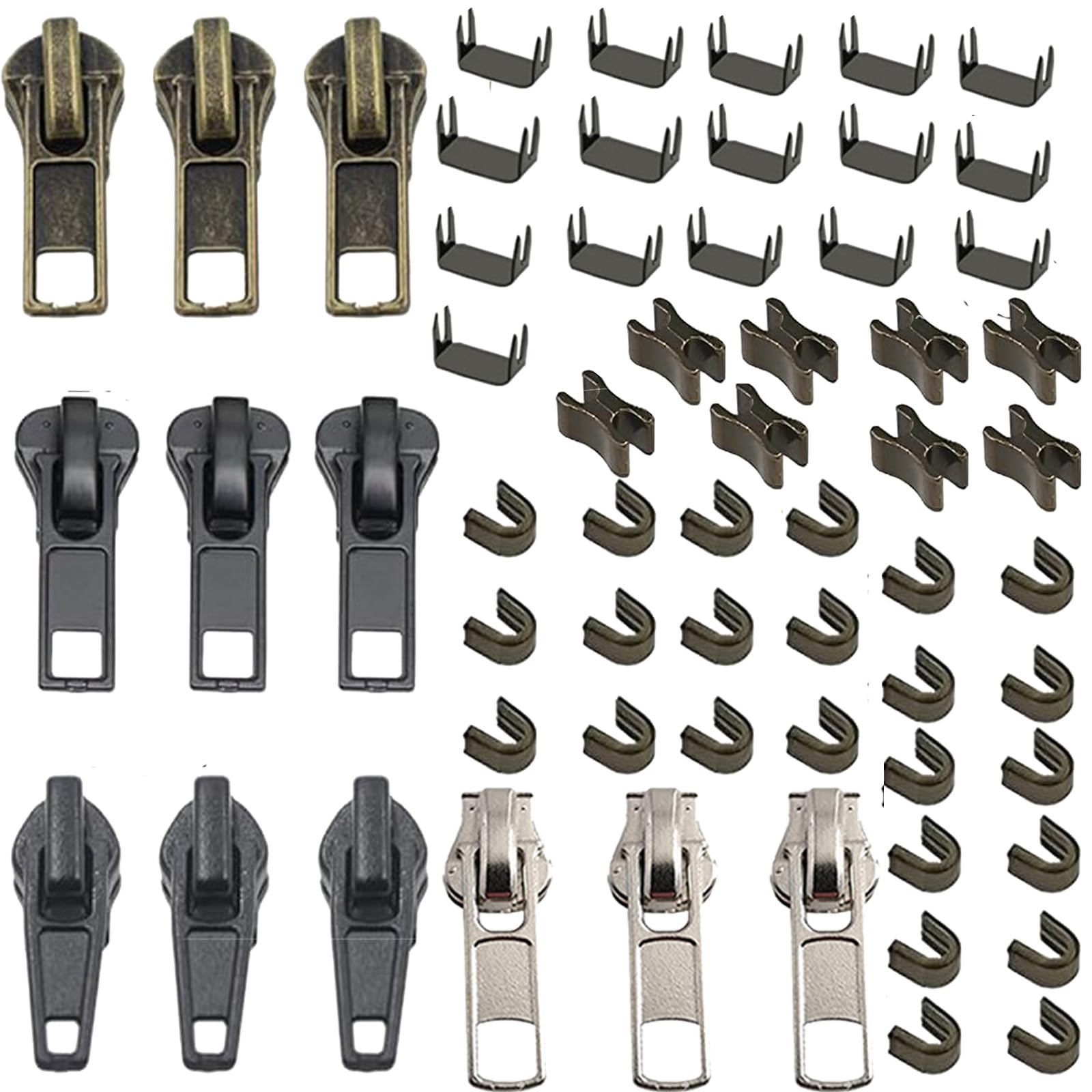 60 Pcs Set Zip Repair Kit, Zip Repair, A Zip Repair Kit with Complete Accessories, Universal Zipper Repair Kit for Repairing Jackets, Jeans, Backpacks, and Luggage Universal Zipper Repair Kit