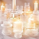 Coolsheepsia 12 Pcs Glass Candlestick Holders Taper Candle Holders for Table Centerpieces, Wedding Decor and Dinner Party, Clear