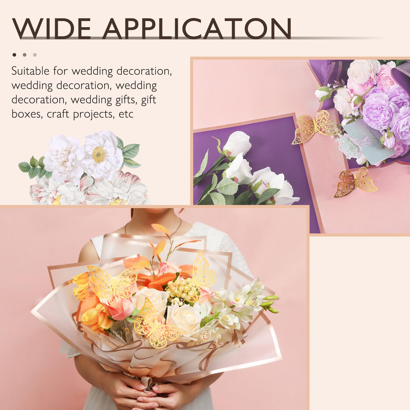 100 Sheets Flower Wrapping Paper with Pure Color Flower Bouquet Wrapping Paper for Waterproof DIY Crafts Packaging, 22.8x22.8 inch (10 Colors) with 3 Ribbons