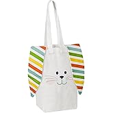 ATFUNSHOP Easter Tote Bag with Bunny Ears 11.8" - Reusable Canvas Rabbit Bag | Boy & Girl Easter Baskets for Egg Hunts, Gifts & Spring Fun | Natural Material, Bunny Design, 11.8"X9.8"