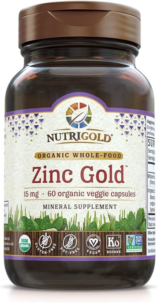 Organic Zinc Supplement Zinc Gold 15 mg, 60 Veggie