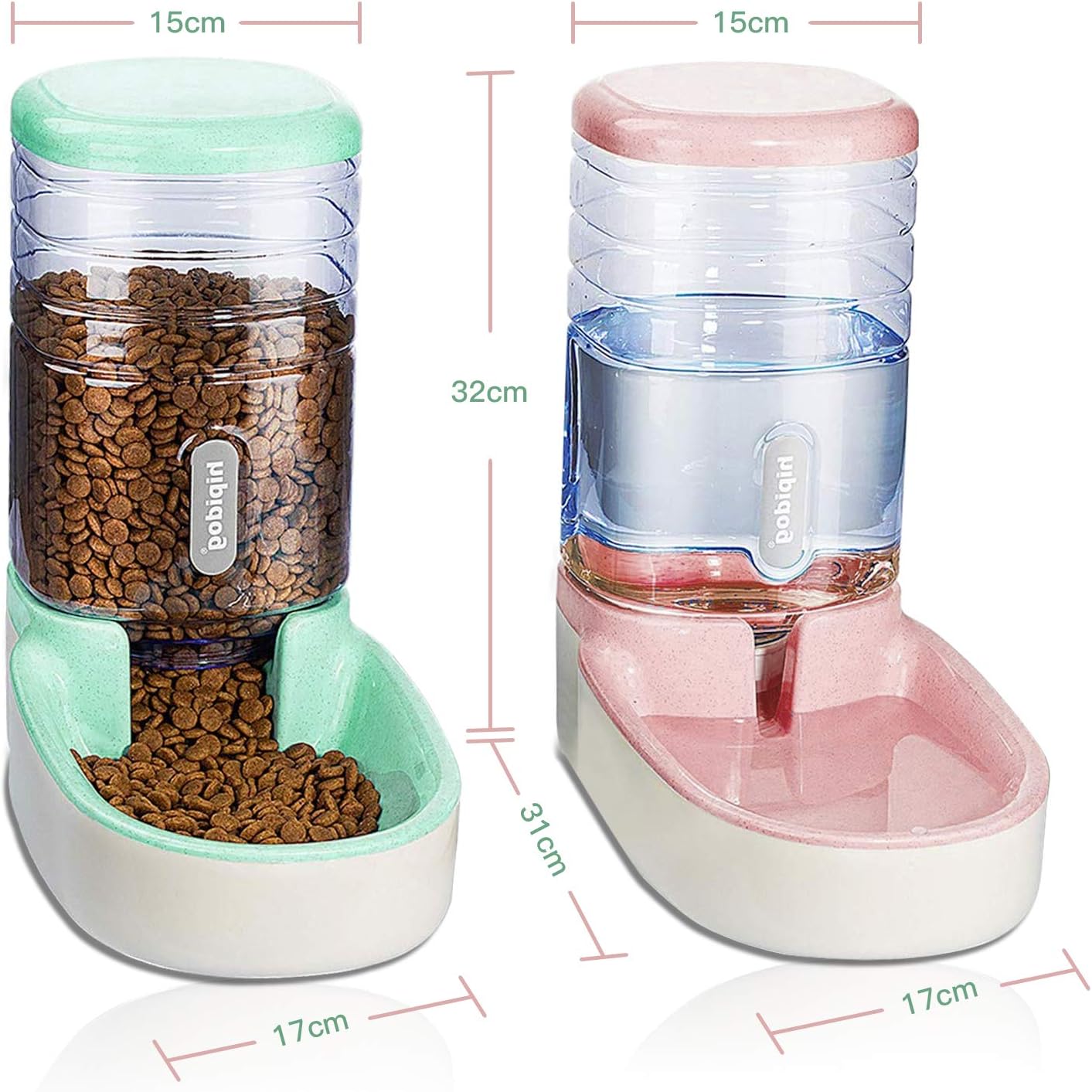 UniqueFit Pets Cats Dogs Automatic Waterer and Food Feeder 3.8 L with 1 Water Dispenser and 1 Pet Automatic Feeder (Pink and Green) : Pet Supplies