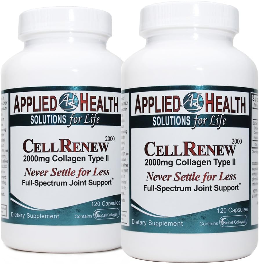 CellRenew 2000mg Hydrolyzed Collagen Type 2, 120ct Hyaluronic Acid & Chondroitin Sulfate Patented Joint Supplement