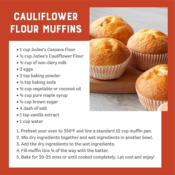 JUDEE’S CAULIFLOWER FLOUR 1 LB – JUST ONE INGREDIENT – 100% NON-GMO, GLUTEN-FREE, AND NUT-FREE – PERFECT FOR BAKING AND COOKING – GREAT FOR SOUPS, STEWS, AND CHILIS
