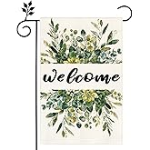 Welcome Spring Color Flowers Garden Flag 12x18 Inch Double Sided for Outside Home Small Burlap Plaid Yard Welcome Flag Decoration