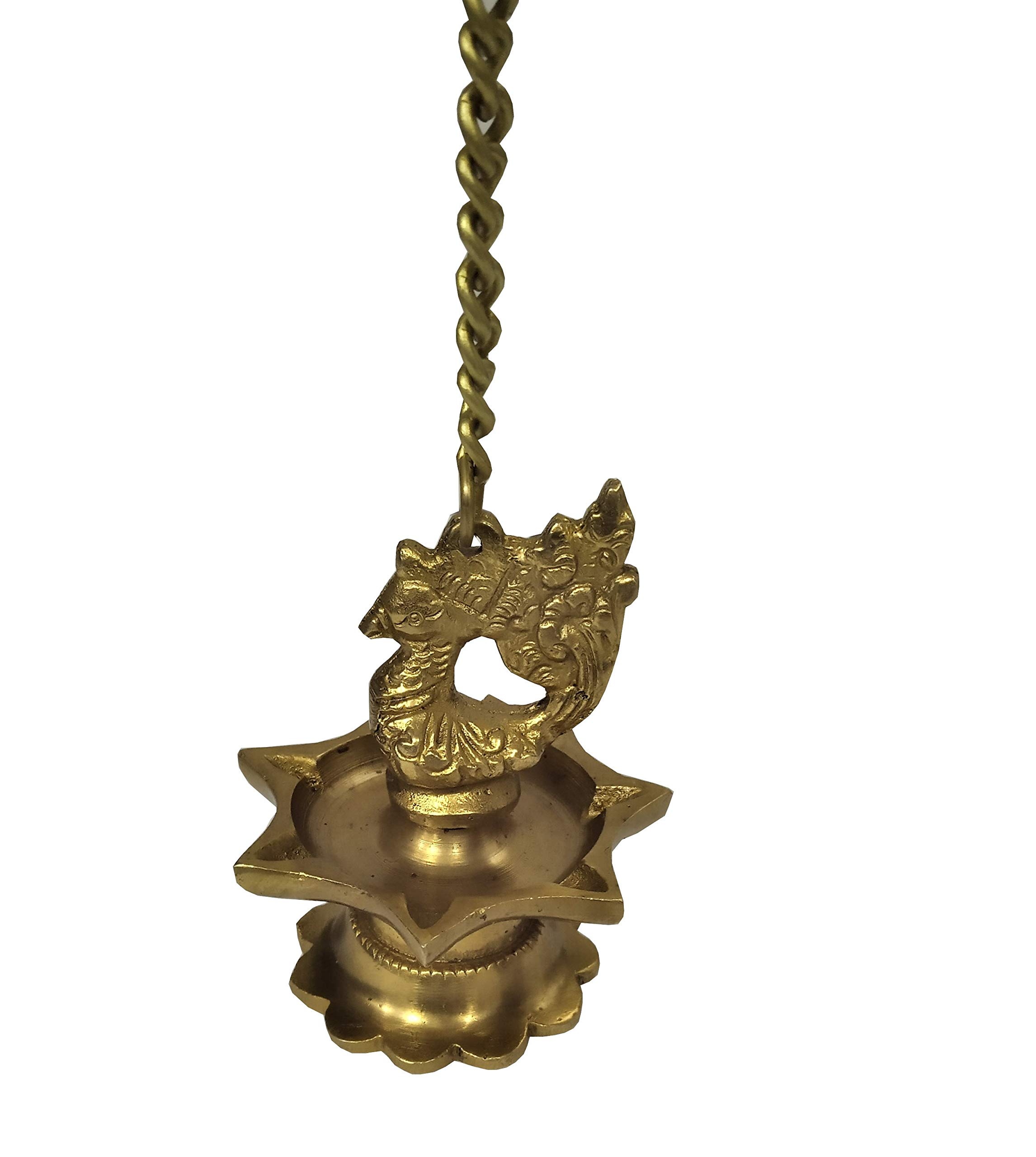 Purpledip Brass Peacock Hanging Diya Oil Lamp: 6 Deepak Lights for Home Temple Festival Lighting (11910)