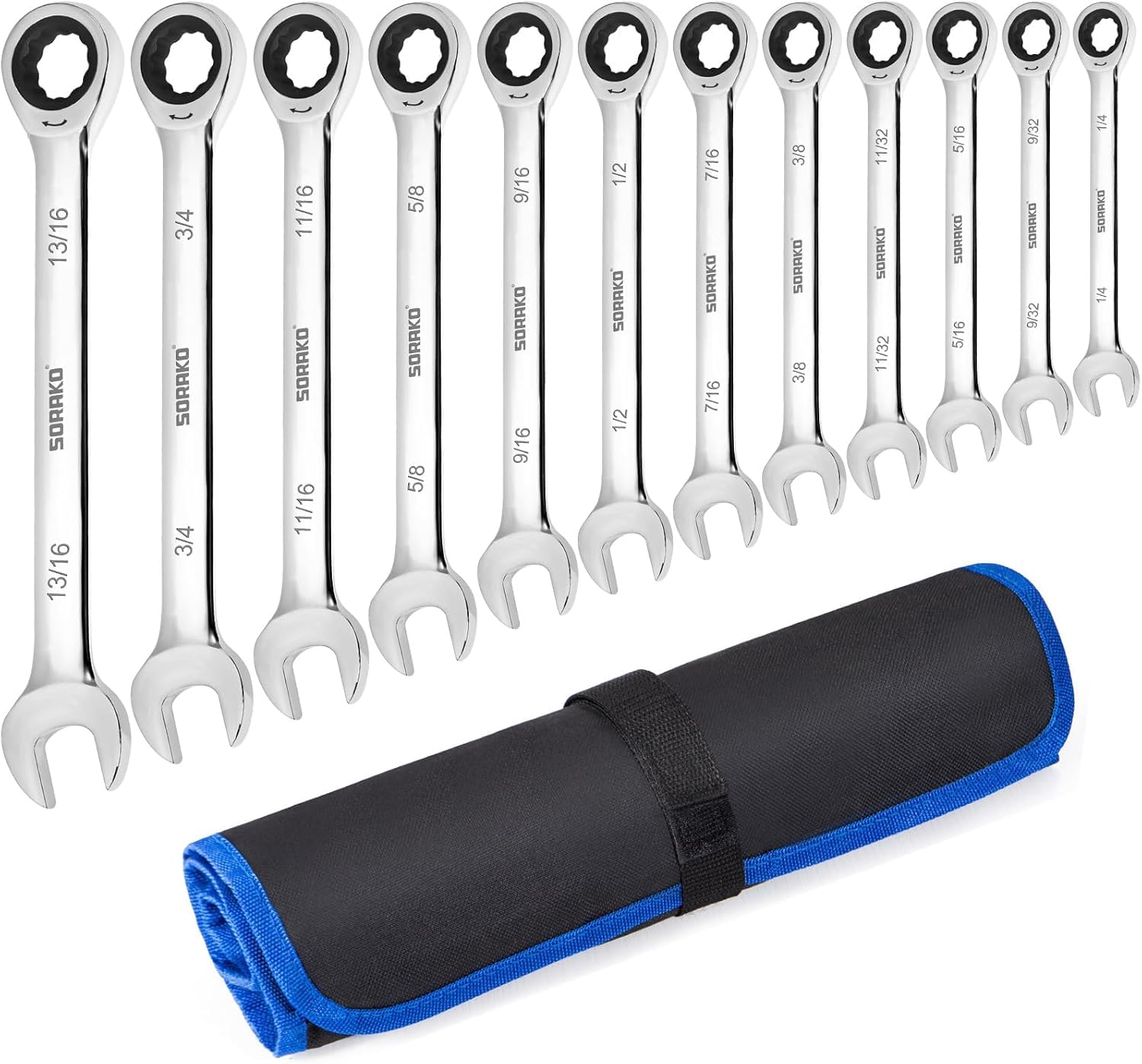 Ratcheting Combination Wrench Industrial Grade Cr-V Steel Gear (B-12Pcs Set) Image