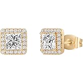 PAVOI 14K Gold Plated 925 Sterling Silver Post Brilliant Round Faux Diamond Halo Earrings - Premium Cubic Zirconia in Rose, White, and Yellow Gold