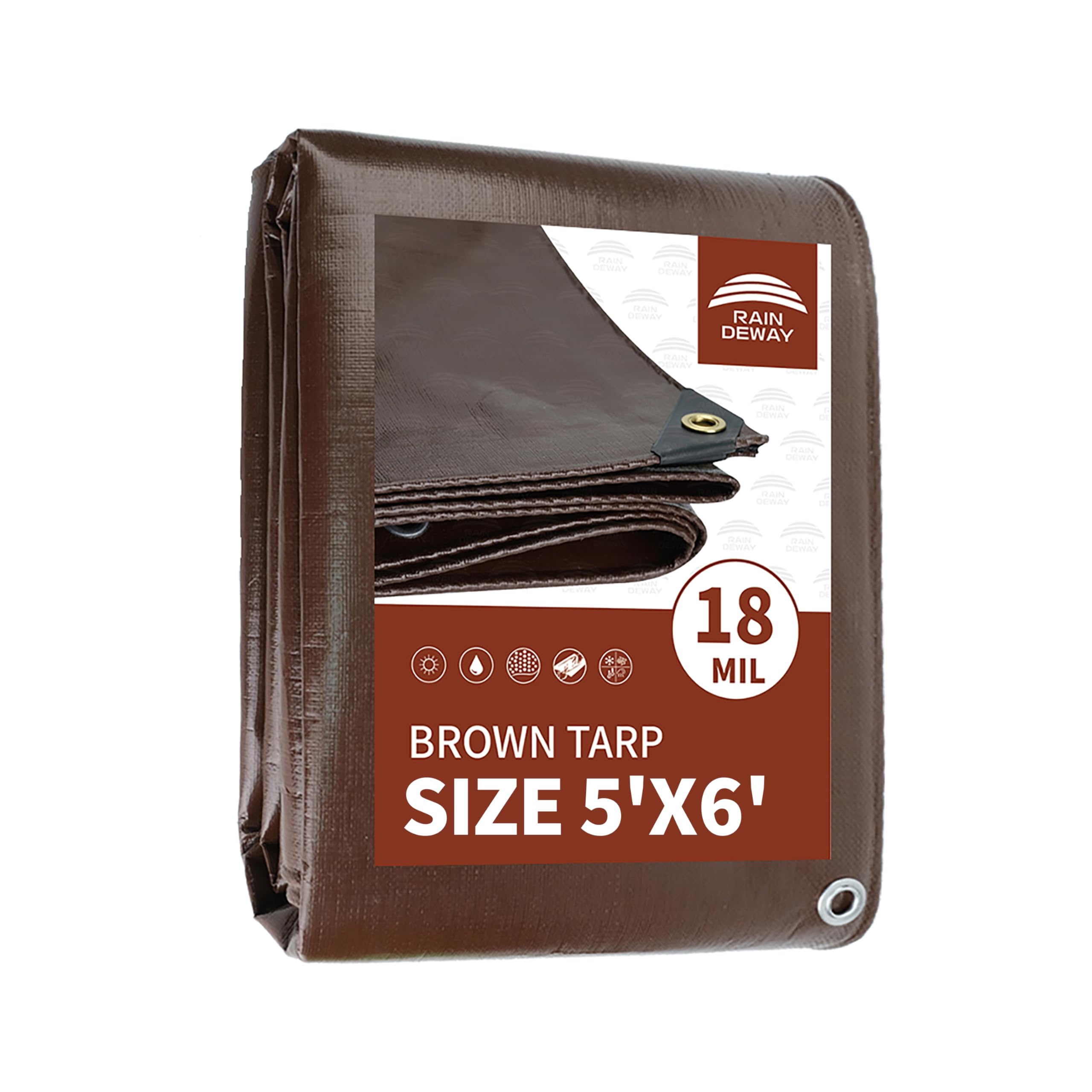 Photo 1 of RAINDEWAY 5x6 Feet Super Heavy Duty 18 Mil Brown Poly Tarp Cover, UV Resistant, Weatherproof, Multipurpose Waterproof Poly Tarp with Grommets and Reinforced Edges