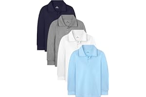 Cooraby 4 Pack Boys' Long-Sleeve Pique Polo Shirt Winter Soft Casual Polo Shirt School Uniform for Kids